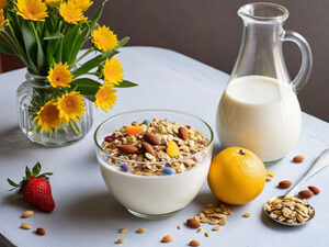 Schale mit Müsli und Milch