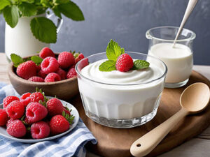 Eine Schüssel Joghurt mit Früchten